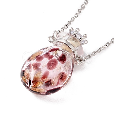 Glass Perfume Vial with Crown Pendant Necklace NJEW-H218-01E-1