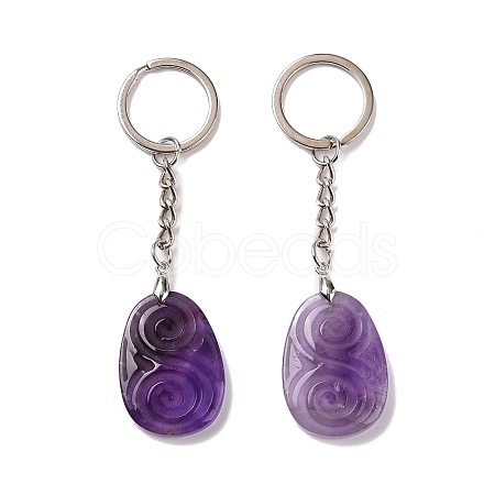 Natural Amethyst Teardrop with Spiral Pendant Keychain KEYC-A031-02P-04-1