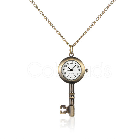 Alloy Key Pendant Necklace Quartz Pocket Watch WACH-N006-12-1