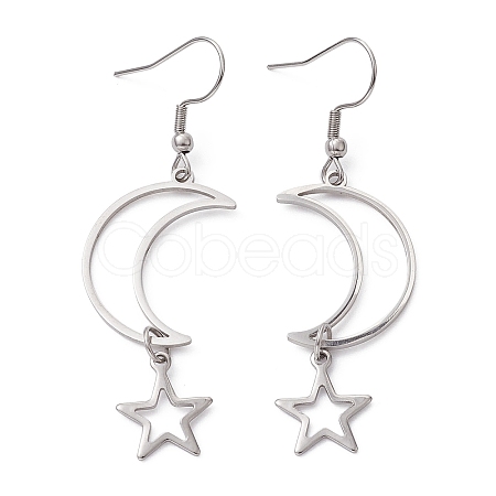 Hollow Star and Moon 304 Stainless Steel Dangle Earrings EJEW-JE05311-02-1