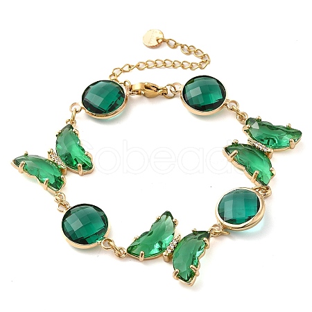 Green Glass Link Chain Bracelets BJEW-B075-01-1