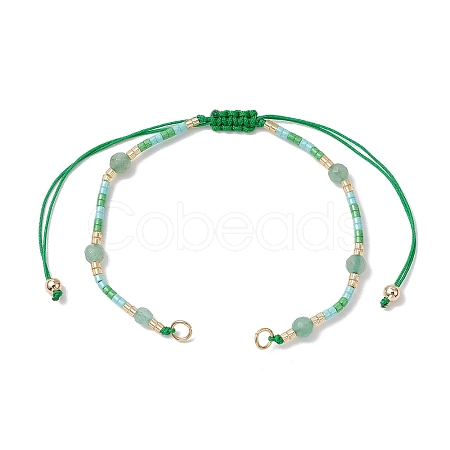 4mm Faceted Round Natural Green Aventurine Beads & Handmade Seed Beads Braided Bracelet Making AJEW-MZ00003-04-1