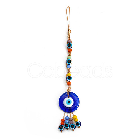 Flat Round with Evil Eye Glass Pendant Decorations EVIL-PW0002-04C-1