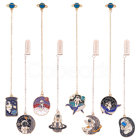 PandaHall Elite 8Pcs 8 Style Alloy Enamel Astronaut Bookmark AJEW-PH0004-34-1