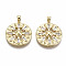 Brass Micro Pave Clear Cubic Zirconia Pendants, Nickel Free, Flat Round, Real 18K Gold Plated, 22x17.5x3mm, Hole: 2x3mm