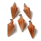 Natural Red Aventurine Pendants, Cone Charms with Rack Plating Platinum Plated Brass Snap on Bails, 36~36.5x15~15.5mm, Hole: 5~6.5x2mm