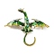 Dragon Alloy Rhinestone Brooches, Enamel Pins, Alloy Badge for Unisex, Antique Golden, Green, 74x88x16mm