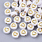 Plating Acrylic Beads, Metal Enlaced, Flat Round with Heart, Golden Plated, 7x4mm, Hole: 1.5mm, about 3700pcs/500g