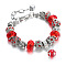 Tibetan Style Alloy & Glass Beaded European Bracelets, Women DIY Beaded Large Hole Ball Charm Bracelets, Antique Silver, Red