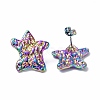 Ion Plating(IP) 304 Stainless Steel Textured Star Stud Earrings for Women EJEW-F300-01MC-2