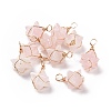 Natural Rose Quartz Copper Wire Wrapped Pendants G-B041-02G-14-1