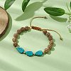 Round Natural Rudraksha and Synthetic Dyed Turquoise Braided Bead Bracelets BJEW-JB10550-2