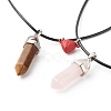 Natural Tiger Eye & Rose Quartz Double Terminated Pointed Pendants Necklaces Set for Couples Best Friends NJEW-JN03676-1