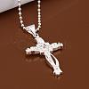 Simple Silver Color Plated Brass Cubic Zirconia Cross Pendant Unisex Necklaces NJEW-BB12827-3