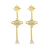 Rack Plating Planet Brass Micro Pave Clear Cubic Zirconia Stud Earrings EJEW-B061-07G-1