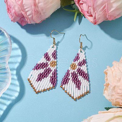 Glass Seed Beaded Dangle Earrings EJEW-MZ00167-02-1