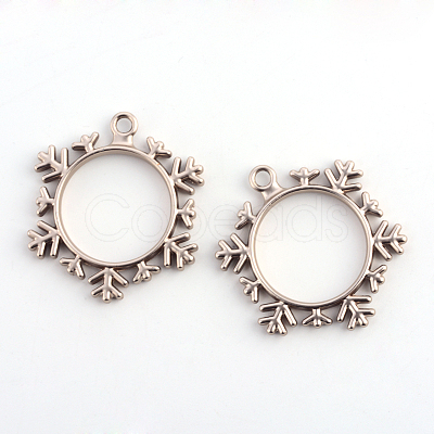 Matte Style Rack Plating Alloy Snowflake Open Back Bezel Pendants PALLOY-S047-07A-FF-1