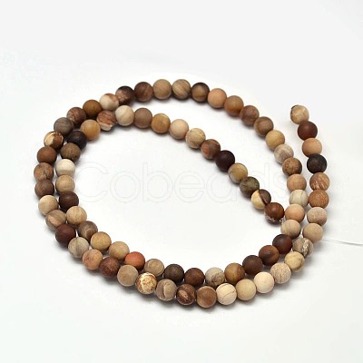 Frosted Natural Petrified Wood Round Bead Strands G-F266-07-10mm-1