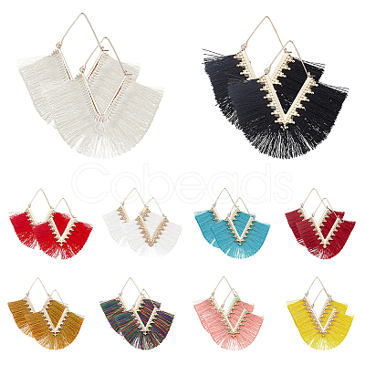 ANATTASOUL 10 Pairs 10 Colors Rhombus Cotton Tassel Big Hoop Earrings EJEW-AN0001-27-1