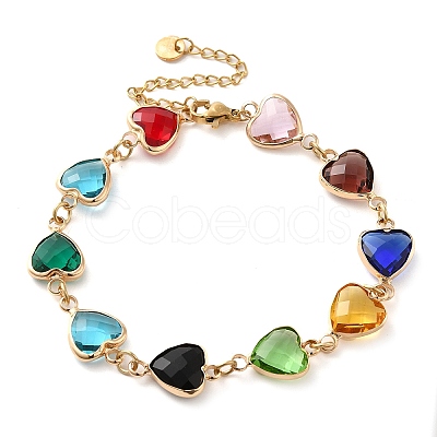 Colorful Glass Link Chain Bracelets BJEW-B075-09-1