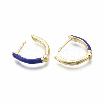 Brass Enamel Huggie Hoop Earrings EJEW-R144-011-NF-1