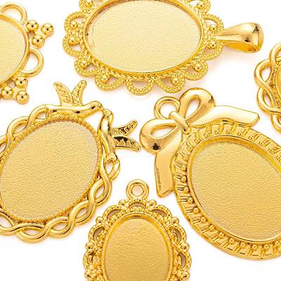 5Pcs 5 Style Alloy Pendant Cabochon Settings FIND-FS0001-05G-1