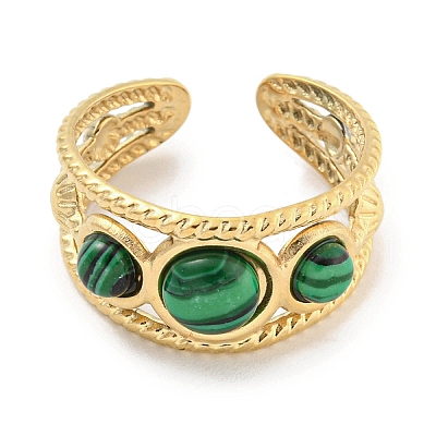 Ion Plating(IP) 304 Stainless Steel Synthetic Malachite Cuff Rings G-Z056-06G-03-1