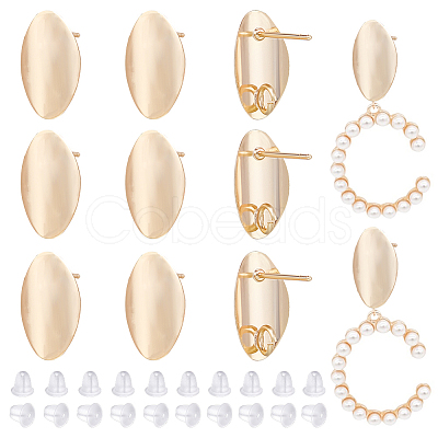 BENECREAT 12Pcs Brass Oval Stud Earring Findings KK-BC0010-90-1