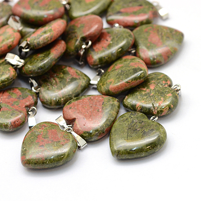 Heart Natural Unakite Pendants G-Q438-07-1