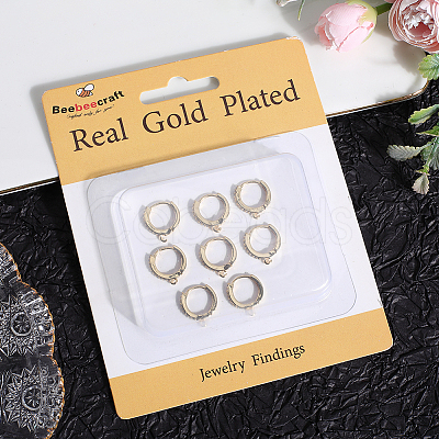 Beebeecraft 12Pcs Brass Micro Pave Clear Cubic Zirconia Huggie Hoop Earring Findings EJEW-BBC0001-25G-1