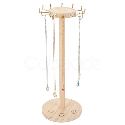 Round Wood Jewelry Necklace Display Organizer Hanging Tower Rack NDIS-WH0017-04-1