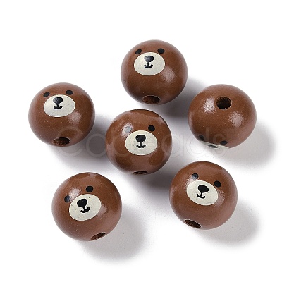 Animal Themes Printed Wood European Beads WOOD-M013-01C-1