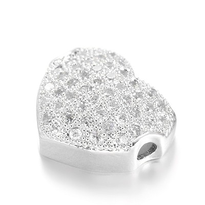 Heart Brass Micro Pave Cubic Zirconia Beads ZIRC-L051-13P-FF-1