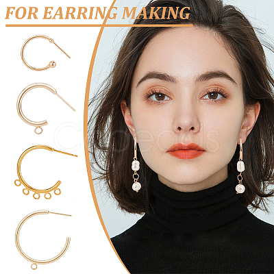 BENECREAT 16Pcs 4 Style Brass Ring Stud Earring Findings KK-BC0013-48-1