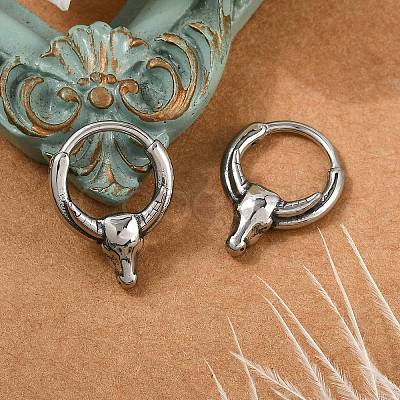 Cattle Head 316 Surgical Stainless Steel Hoop Earrings EJEW-G416-25AS-1