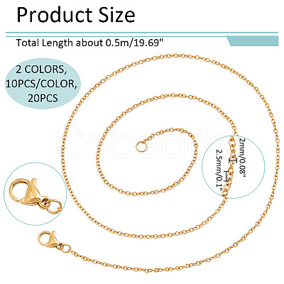 Nbeads 20Pcs 2 Colors 304 Stainless Steel Cable Chain Necklaces Set MAK-NB0001-20-1