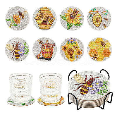 DIY Bees Theme Diamond Painting Acrylic Cup Mat Kits DIY-TAC0012-72-1