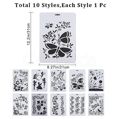 Gorgecraft 10Pcs 10 Styles PP Plastic Hollow Out Drawing Painting Stencils Templates DIY-GF0007-35-1