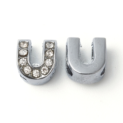 Platinum Color Letter U Alloy Rhinestone Initial Slide Charms X-ZP12-U-1