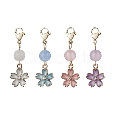 Alloy Enamel Flower Pendant Decorations HJEW-JM01599-1