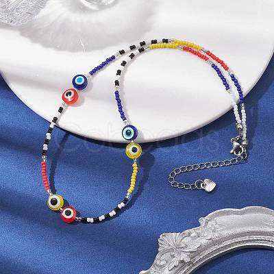 Resin Evil Eye & Glass Seed Beaded Jewelry Set SJEW-MZ00002-1