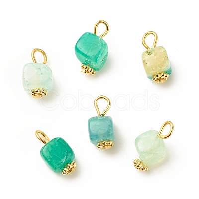 Natural Agate Cube Charms with Golden Tone Iron Loops PALLOY-JF01586-30B-1