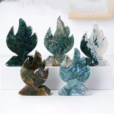 Natural Moss Agate Carved Flame Shape Figurines PW-WG95540-01-1