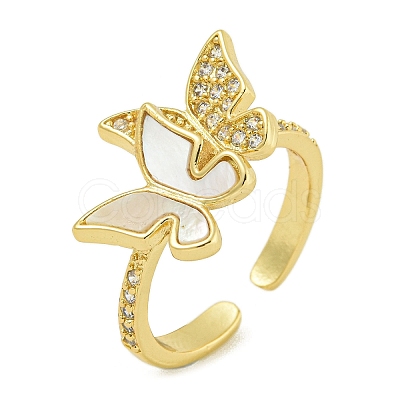 Butterfly Brass Shell Open Cuff Rings for Women RJEW-U011-05G-1