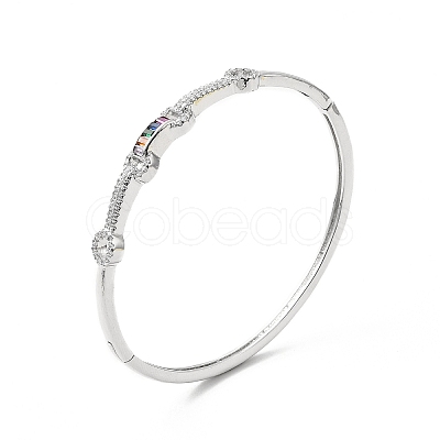 Rectangle & Donut Colorful Cubic Zirconia Hinged Bangle BJEW-G659-02P-1