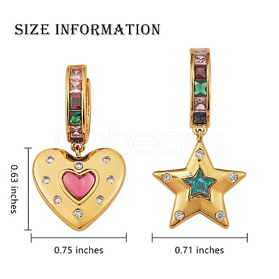 Colorful Cubic Zirconia Star and Heart Dangle Hoop Earrings JE922A-1