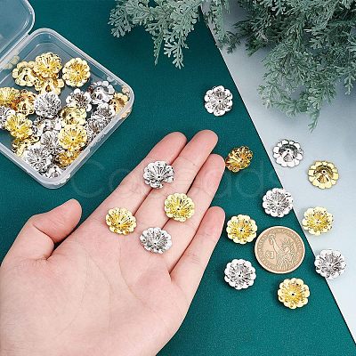 SUPERFINDINGS 40Pcs 2 Colors Multi-Petal Brass Bead Caps KK-FH0002-43-1