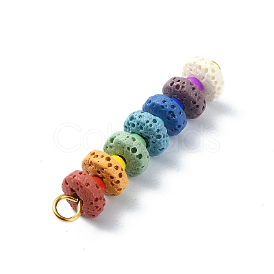 Chakra Natural Lava Rock Dyed Flat Round Connector Charms PALLOY-JF02532-02-1