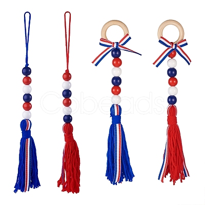 Cheap Crafans 4Pcs 2 Style Independence Day Theme Wooden Ring & Woolen Yarn  Tassels Pendant Decorations Online Store 