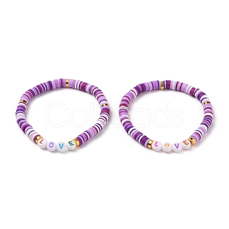Polymer Clay Heishi Beads Stretch Bracelets BJEW-JB05711-01-1
